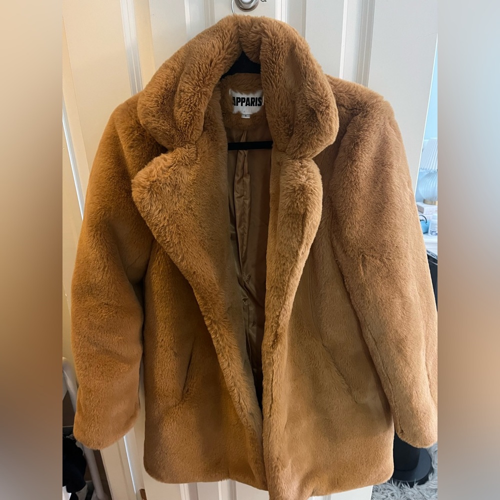 Apparis Faux Fur Coat - Chestnut (S)